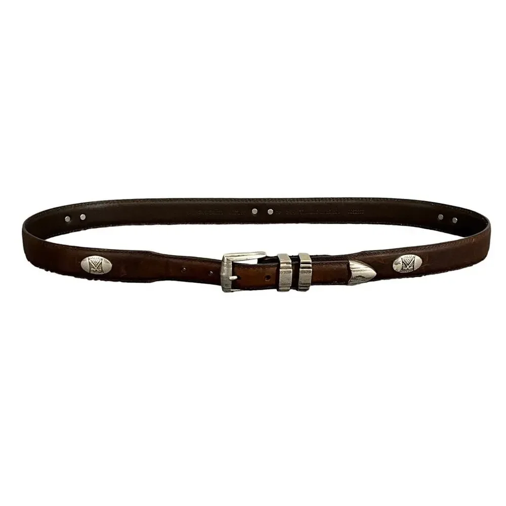 Brown Genuine Leather Golfing Silver Hardware Belt  41.5”- 45.5”
